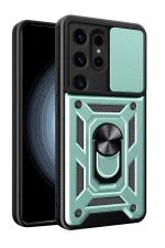 Newface Samsung Galaxy S24 Ultra Kılıf Pars Lens Yüzüklü Silikon - Yeşil