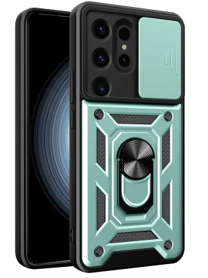 Newface Samsung Galaxy S24 Ultra Kılıf Pars Lens Yüzüklü Silikon - Yeşil