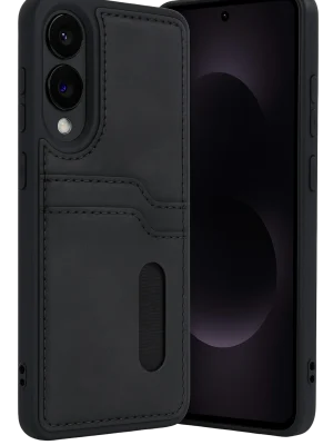 Newface Samsung Galaxy S25 Edge Sara Kartvizitli Deri Kılıf - Siyah