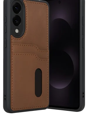 Newface Samsung Galaxy S25 Edge Sara Kartvizitli Deri Kılıf - Taba