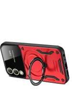 Newface Samsung Galaxy S25 FE Kılıf Joy Lens Standlı Kapak - Kırmızı - Görsel 2