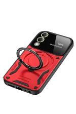 Newface Samsung Galaxy S25 FE Kılıf Joy Lens Standlı Kapak - Kırmızı - Görsel 3