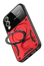 Newface Samsung Galaxy S25 FE Kılıf Joy Lens Standlı Kapak - Kırmızı - Görsel 4