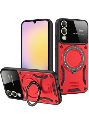 Newface Samsung Galaxy S25 FE Kılıf Joy Lens Standlı Kapak - Kırmızı