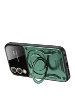 Newface Samsung Galaxy S25 FE Kılıf Joy Lens Standlı Kapak - Koyu Yeşil - Görsel 2