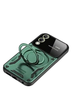 Newface Samsung Galaxy S25 FE Kılıf Joy Lens Standlı Kapak - Koyu Yeşil - Görsel 3