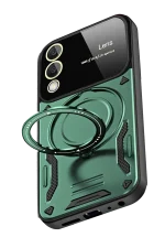 Newface Samsung Galaxy S25 FE Kılıf Joy Lens Standlı Kapak - Koyu Yeşil - Görsel 4