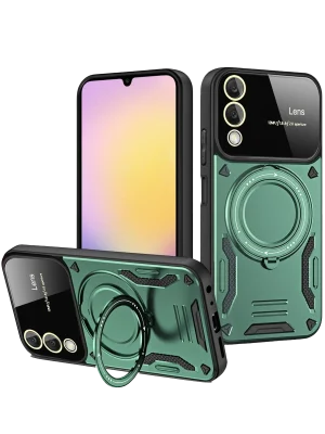 Newface Samsung Galaxy S25 FE Kılıf Joy Lens Standlı Kapak - Koyu Yeşil