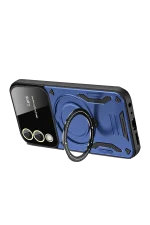 Newface Samsung Galaxy S25 FE Kılıf Joy Lens Standlı Kapak - Lacivert - Görsel 2