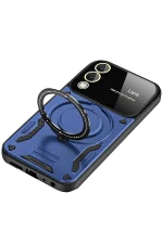 Newface Samsung Galaxy S25 FE Kılıf Joy Lens Standlı Kapak - Lacivert - Görsel 3