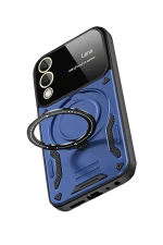 Newface Samsung Galaxy S25 FE Kılıf Joy Lens Standlı Kapak - Lacivert - Görsel 4