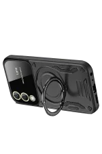 Newface Samsung Galaxy S25 FE Kılıf Joy Lens Standlı Kapak - Siyah - Görsel 2