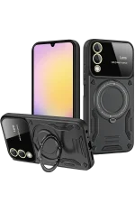 Newface Samsung Galaxy S25 FE Kılıf Joy Lens Standlı Kapak - Siyah