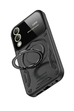 Newface Samsung Galaxy S25 FE Kılıf Joy Lens Standlı Kapak - Siyah - Görsel 4