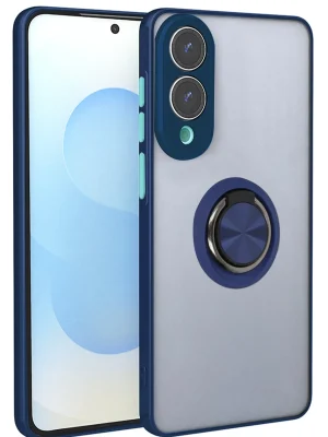 Newface Samsung Galaxy S25 Edge Kılıf Montreal Yüzüklü Silikon Kapak - Lacivert