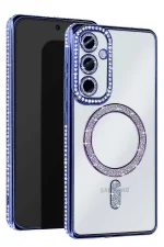 Newface Samsung Galaxy S25 Kılıf Joke Simli Magneticsafe Kılıf - Mavi