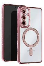 Newface Samsung Galaxy S25 Kılıf Joke Simli Magneticsafe Kılıf - Pembe