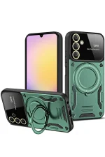 Newface Samsung Galaxy S25 Kılıf Joy Lens Standlı Kapak - Koyu Yeşil