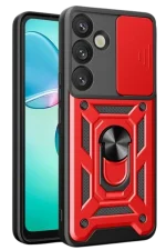 Newface Samsung Galaxy S25 Kılıf Pars Lens Yüzüklü Silikon - Kırmızı