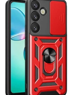 Newface Samsung Galaxy S25 Kılıf Pars Lens Yüzüklü Silikon - Kırmızı