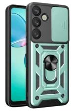 Newface Samsung Galaxy S25 Kılıf Pars Lens Yüzüklü Silikon - Yeşil