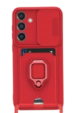 Newface Samsung Galaxy S25 Plus Kılıf Zuma Kartvizitli Yüzüklü Silikon - Kırmızı