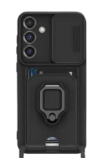 Newface Samsung Galaxy S25 Plus Kılıf Zuma Kartvizitli Yüzüklü Silikon - Siyah