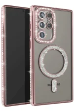 Newface Samsung Galaxy S25 Ultra Kılıf Joke Simli Magneticsafe Kılıf - Pembe