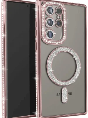 Newface Samsung Galaxy S25 Ultra Kılıf Joke Simli Magneticsafe Kılıf - Pembe