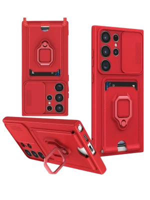 Newface Samsung Galaxy S25 Ultra Kılıf Zuma Kartvizitli Yüzüklü Silikon - Kırmızı