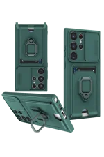 Newface Samsung Galaxy S25 Ultra Kılıf Zuma Kartvizitli Yüzüklü Silikon - Yeşil