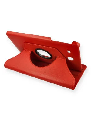Newface Samsung Galaxy T560 Tab E 9.7 Kılıf 360 Tablet Deri Kılıf - Kırmızı