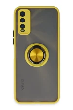 Newface Vivo Y11S Kılıf Montreal Yüzüklü Silikon Kapak - Sarı