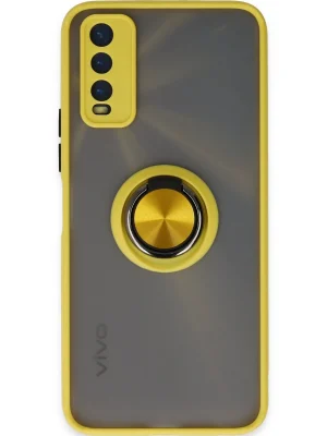 Newface Vivo Y11S Kılıf Montreal Yüzüklü Silikon Kapak - Sarı