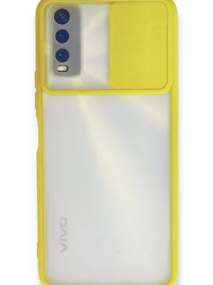 Newface Vivo Y11S Kılıf Palm Buzlu Kamera Sürgülü Silikon - Sarı