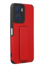 Newface Vivo Y16 Kılıf Mega Standlı Silikon - Kırmızı - Görsel 2