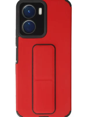 Newface Vivo Y16 Kılıf Mega Standlı Silikon - Kırmızı