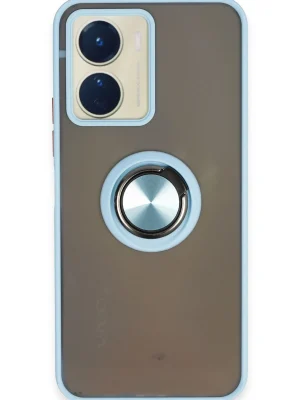 Newface Vivo Y16 Kılıf Montreal Yüzüklü Silikon Kapak - Buz Mavi