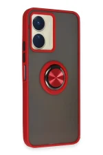 Newface Vivo Y16 Kılıf Montreal Yüzüklü Silikon Kapak - Kırmızı - Görsel 2