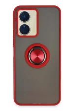 Newface Vivo Y16 Kılıf Montreal Yüzüklü Silikon Kapak - Kırmızı