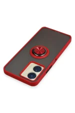 Newface Vivo Y16 Kılıf Montreal Yüzüklü Silikon Kapak - Kırmızı - Görsel 4