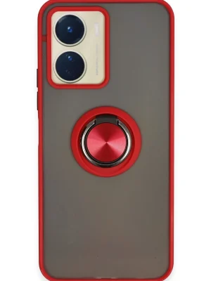 Newface Vivo Y16 Kılıf Montreal Yüzüklü Silikon Kapak - Kırmızı