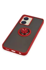 Newface Vivo Y16 Kılıf Montreal Yüzüklü Silikon Kapak - Kırmızı - Görsel 5