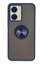 Newface Vivo Y16 Kılıf Montreal Yüzüklü Silikon Kapak - Lacivert