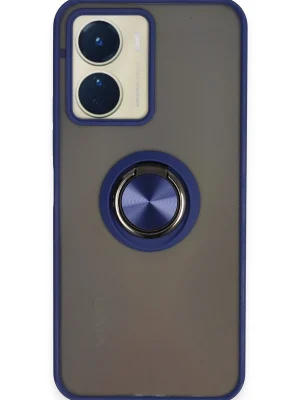 Newface Vivo Y16 Kılıf Montreal Yüzüklü Silikon Kapak - Lacivert