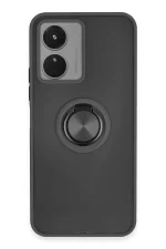 Newface Vivo Y16 Kılıf Montreal Yüzüklü Silikon Kapak - Siyah