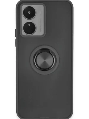 Newface Vivo Y16 Kılıf Montreal Yüzüklü Silikon Kapak - Siyah