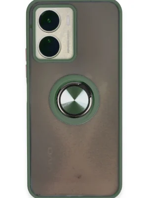 Newface Vivo Y16 Kılıf Montreal Yüzüklü Silikon Kapak - Yeşil