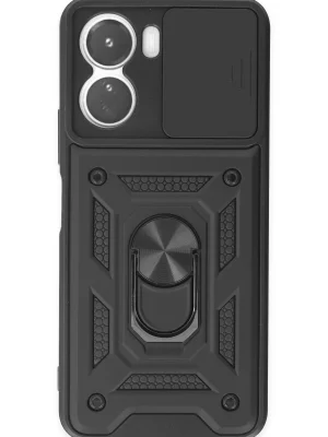 Newface Vivo Y16 Kılıf Pars Lens Yüzüklü Silikon - Siyah