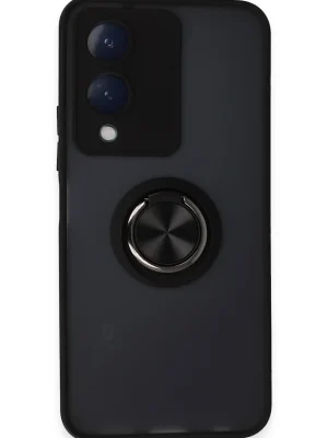 Newface Vivo Y17S Kılıf Montreal Yüzüklü Silikon Kapak - Siyah